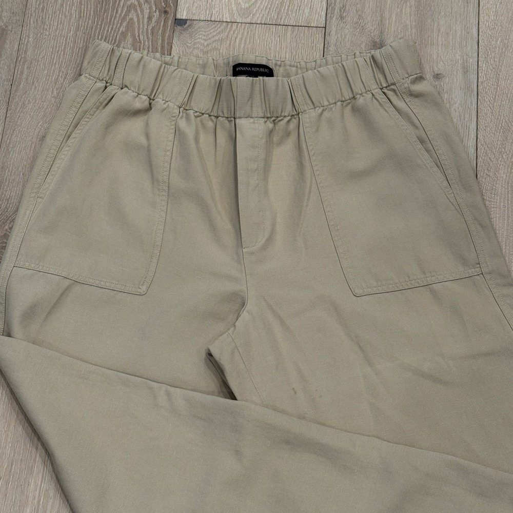 Banana Republic Brown Linen Blend Elastic Waist Pull On Pants Women's SZ L TALL - Picture 2 of 7